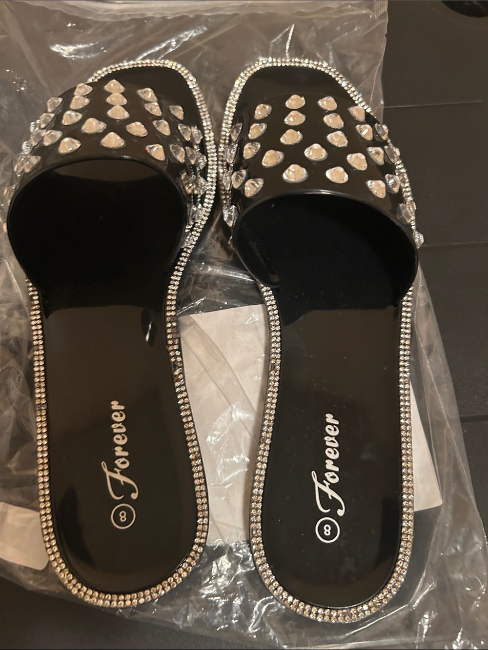Forever 21 Black Slide Mules with Rhinestone Embellishments